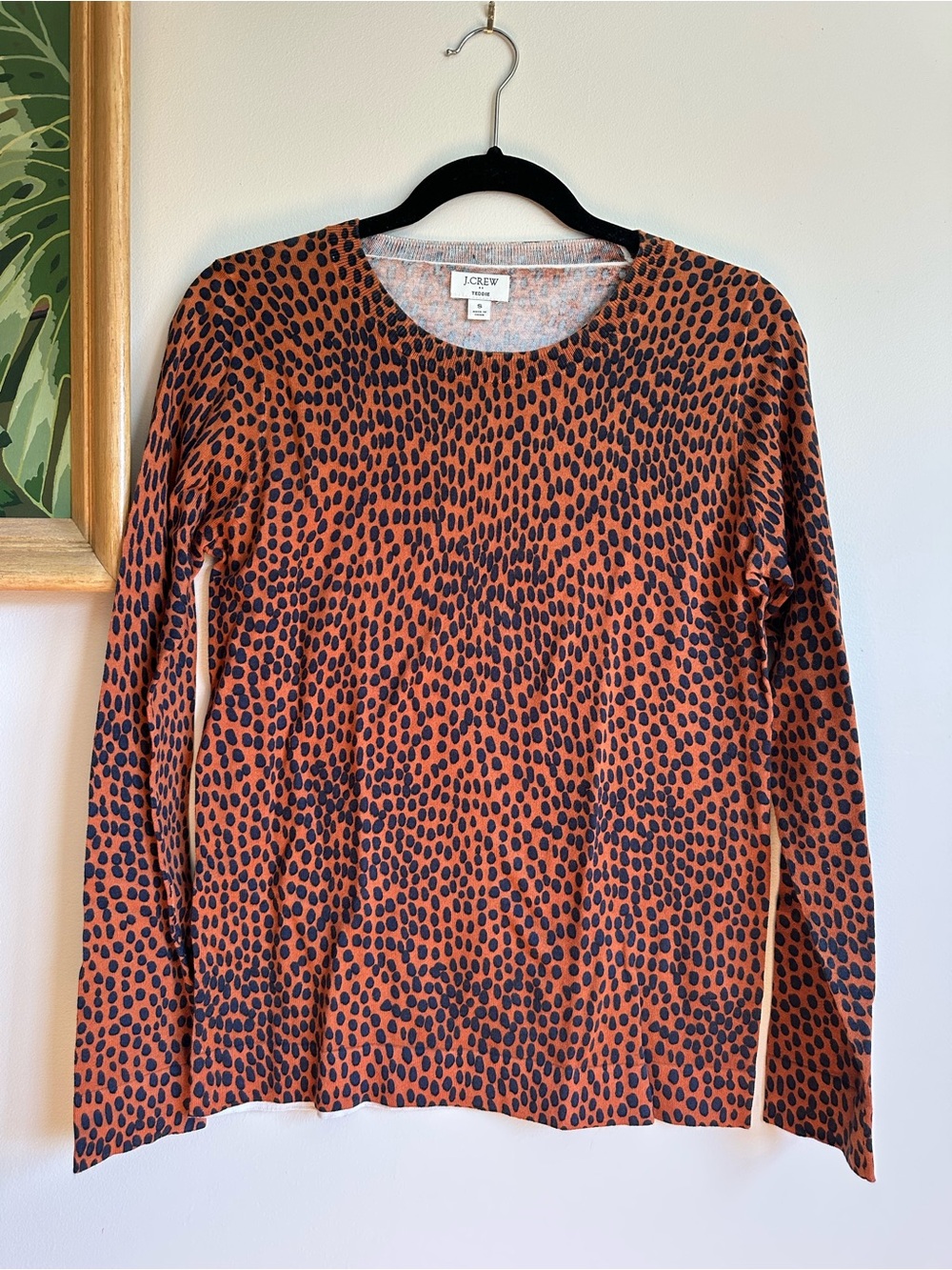 J. Crew Teddie Animal Print Lightweight Sweater Crew Neck Womens Small AO606